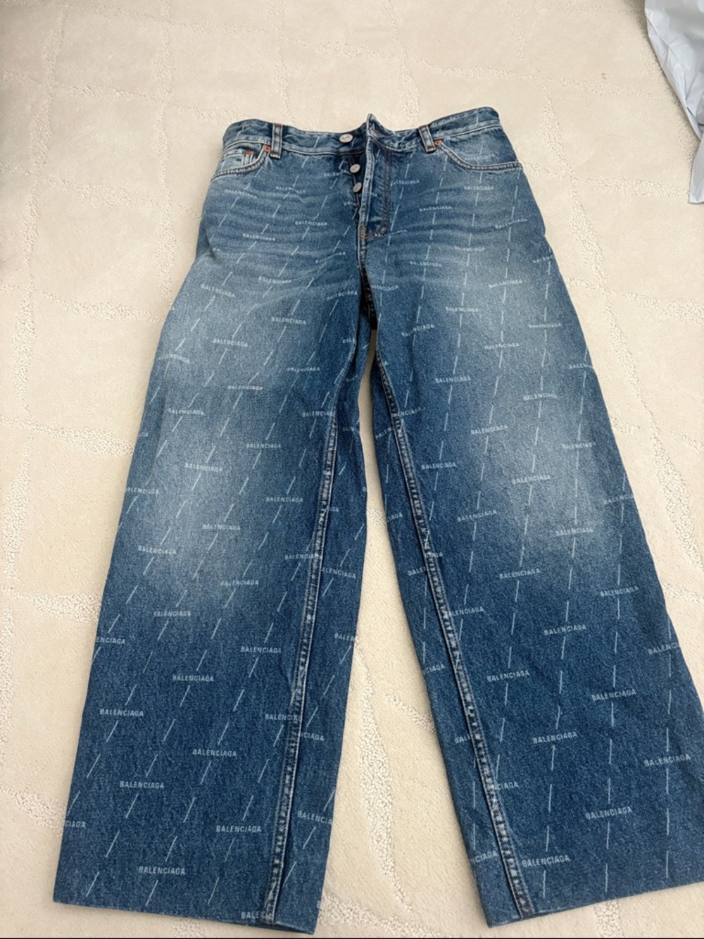 Balenciaga Men’s Faded Blue Logo-Print Relaxed Jeans